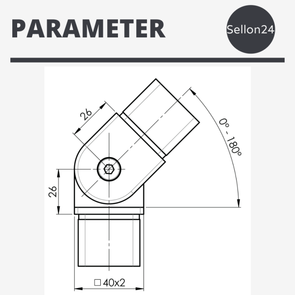 Edelstahl V2A Gelenkverbinder Vierkant Rohr 40x40 Profil flach 0-180 Grad Profil Geländer